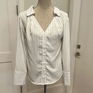 Striped White Button-Up Women's Top